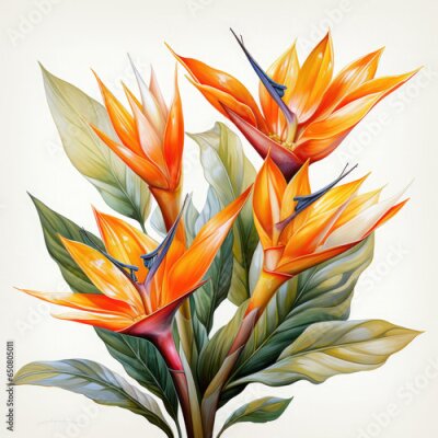 Papier peint  Watercolor Exotic Strelitzia Flowers Illustration, Generative Ai