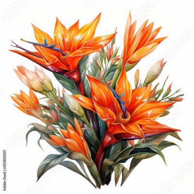 Papier peint  Watercolor Exotic Strelitzia Flowers Illustration, Generative Ai
