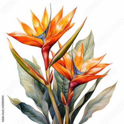 Papier peint  Watercolor Exotic Strelitzia Flowers Illustration, Generative Ai