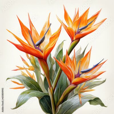 Papier peint  Watercolor Exotic Strelitzia Flowers Illustration, Generative Ai