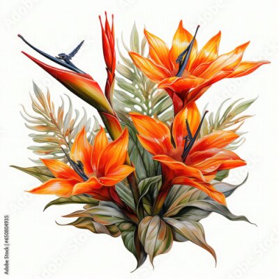 Papier peint  Watercolor Exotic Strelitzia Flowers Illustration, Generative Ai