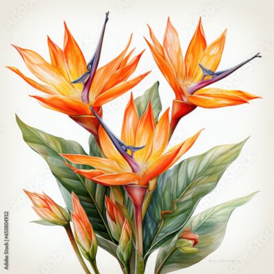 Papier peint  Watercolor Exotic Strelitzia Flowers Illustration, Generative Ai
