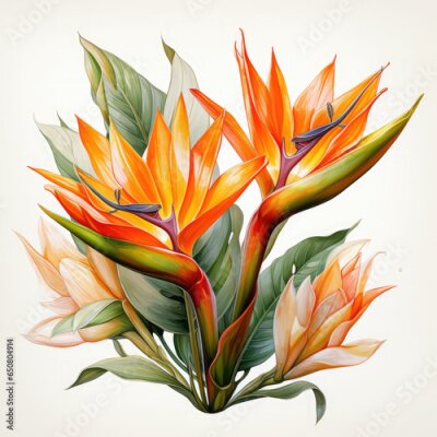 Papier peint  Watercolor Exotic Strelitzia Flowers Illustration, Generative Ai