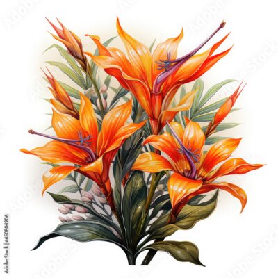 Papier peint  Watercolor Exotic Strelitzia Flowers Illustration, Generative Ai