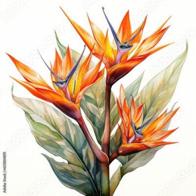 Papier peint  Watercolor Exotic Strelitzia Flowers Illustration, Generative Ai
