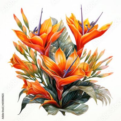 Papier peint  Watercolor Exotic Strelitzia Flowers Illustration, Generative Ai