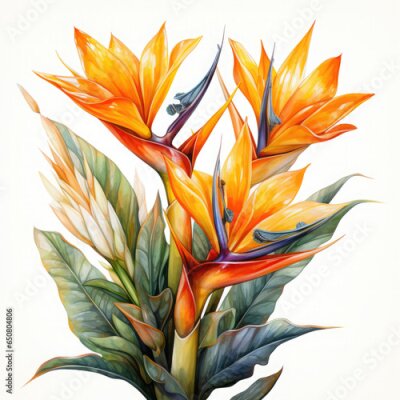 Papier peint  Watercolor Exotic Strelitzia Flowers Illustration, Generative Ai