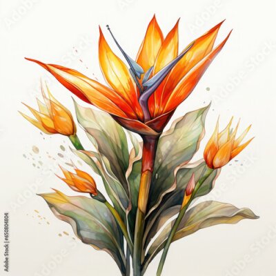 Papier peint  Watercolor Exotic Strelitzia Flowers Illustration, Generative Ai