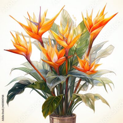 Papier peint  Watercolor Exotic Strelitzia Flowers Illustration, Generative Ai