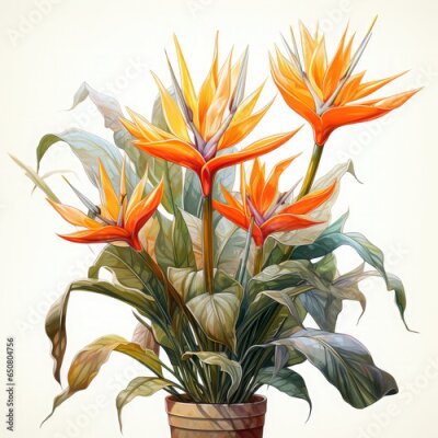 Papier peint  Watercolor Exotic Strelitzia Flowers Illustration, Generative Ai