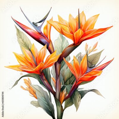 Papier peint  Watercolor Exotic Strelitzia Flowers Illustration, Generative Ai