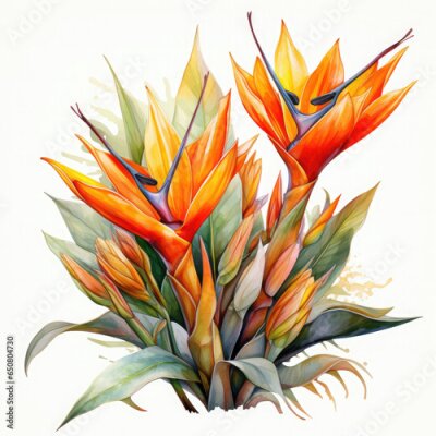 Papier peint  Watercolor Exotic Strelitzia Flowers Illustration, Generative Ai