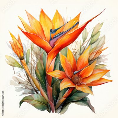 Papier peint  Watercolor Exotic Strelitzia Flowers Illustration, Generative Ai