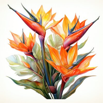 Papier peint  Watercolor Exotic Strelitzia Flowers Illustration, Generative Ai