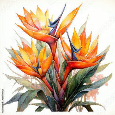Papier peint  Watercolor Exotic Strelitzia Flowers Illustration, Generative Ai
