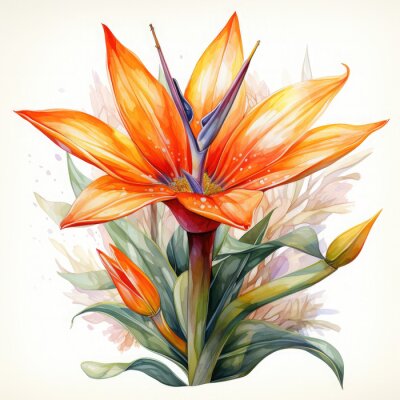 Papier peint  Watercolor Exotic Strelitzia Flowers Illustration, Generative Ai