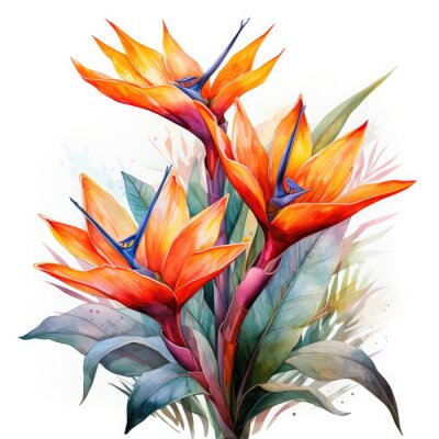 Papier peint  Watercolor Exotic Strelitzia Flowers Illustration, Generative Ai