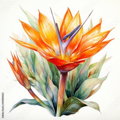 Papier peint  Watercolor Exotic Strelitzia Flowers Illustration, Generative Ai