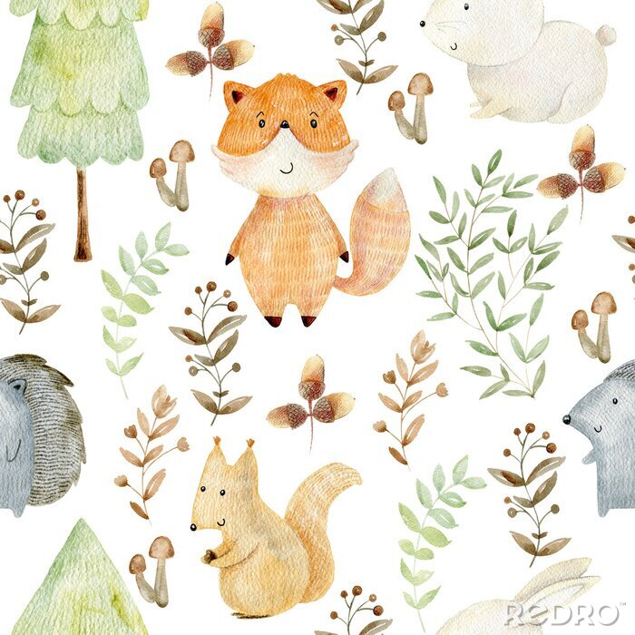 Papier peint  Watercolor forest pattern.