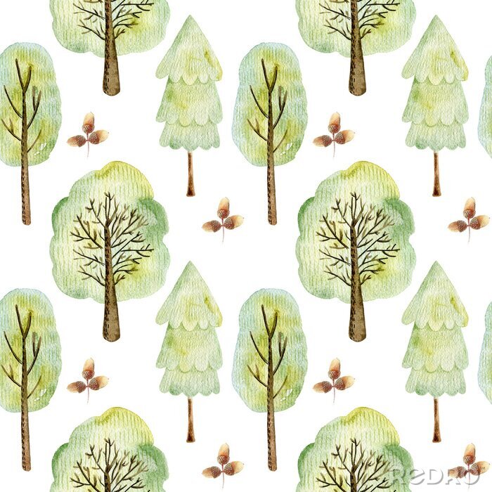 Papier peint  Watercolor forest pattern.