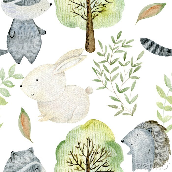 Papier peint  Watercolor forest pattern.