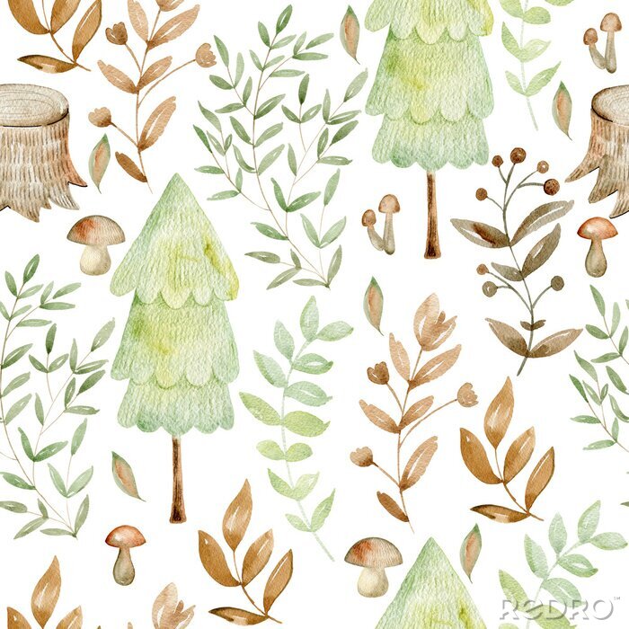 Papier peint  Watercolor forest pattern.