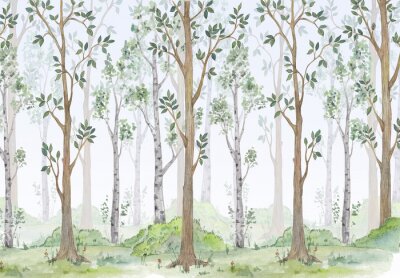 Papier peint  Watercolor illustration-Fairy forest. Children's interior Wallpaper.