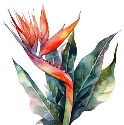 Papier peint  Watercolor illustration of a paradise flower Strelitzia. Ai illustration. Transparent background, png