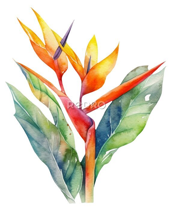 Papier peint  Watercolor illustration of a paradise flower Strelitzia. Ai illustration. Transparent background, png