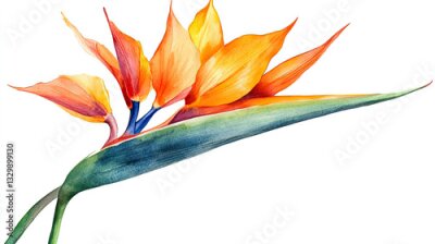 Papier peint  Watercolor illustration of single tropical strelitzia flowers on isolated white background.