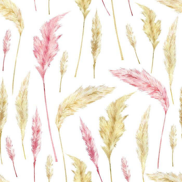 Papier peint  Watercolor retro botanical pattern with dried flowers and pampas grass. Boho wild floral for wallpaper and textile fabric.