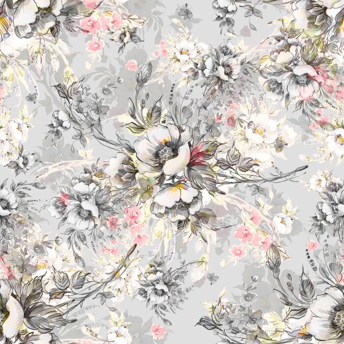 Papier peint  Watercolor seamless pattern bouquet of wildflowers