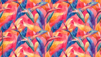 Papier peint  Watercolor seamless pattern featuring strelitzia reginae and birds of paradise vibrant tropical floral print ideal for swimwear design