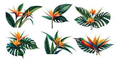 Papier peint  Watercolor strelitzia set. Generative Ai