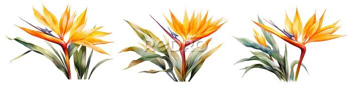Papier peint  Watercolor strelitzia set. Generative Ai	