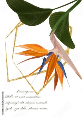 Papier peint  Wedding invitation with Strelitzia  flowers. Vector watercolor.  Vector illustration.