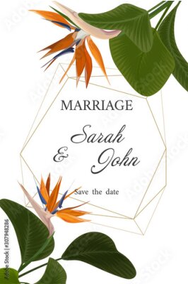 Papier peint  Wedding invitation with Strelitzia  flowers. Vector watercolor.  Vector illustration. 
