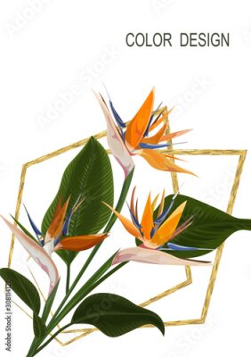 Papier peint  Wedding invitation with Strelitzia  flowers. Vector watercolor.  Vector illustration.