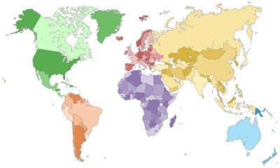 Weltkarte - einzelne Kontinente à Farbe (dunkel)
