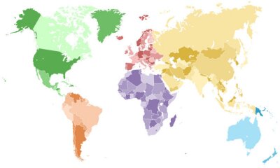 Weltkarte - einzelne Kontinente à Farbe (enfer)