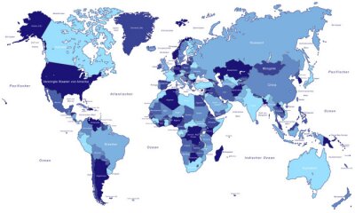 Papier peint  Weltkarte - einzelne Länder in Blau (Plus d'informations)