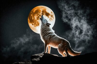 Papier peint  white wolf howling at the moon, generative AI