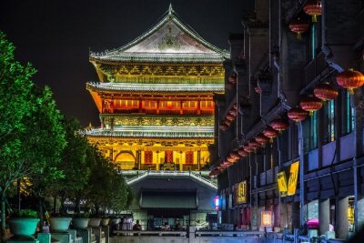 Wide angle shot of the Defachang in Lianhu, China at night