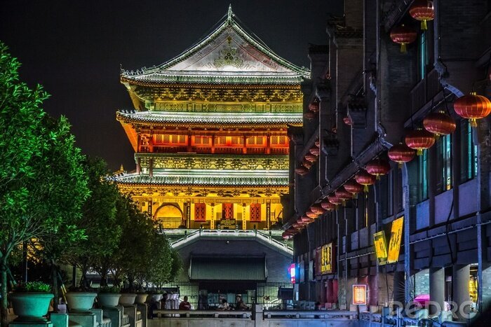 Papier peint  Wide angle shot of the Defachang in Lianhu, China at night