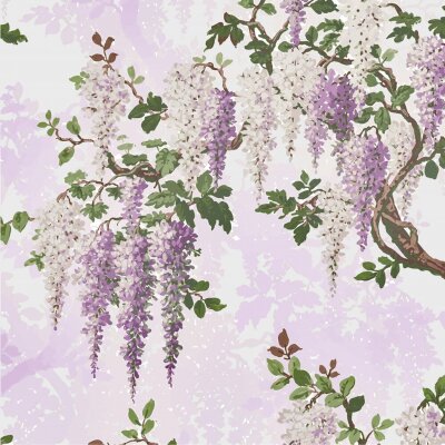 Papier peint  Wisteria Lilac Pretty Bright Floral & Botanical Chinoiserie & Oriental Bold Vintage Traditional Flower design pattern