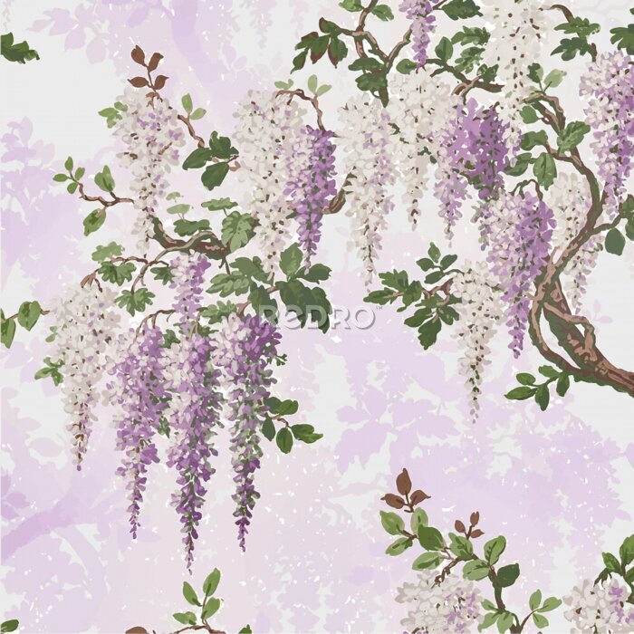 Papier peint  Wisteria Lilac Pretty Bright Floral & Botanical Chinoiserie & Oriental Bold Vintage Traditional Flower design pattern