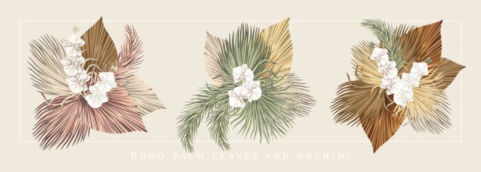 Papier peint  Witte orchidee en beige bladeren