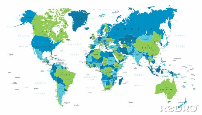 Papier peint  World Map Political Blue Green Vector