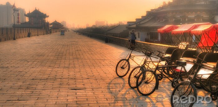 Papier peint  Xi'an / Chine - mur de la ville avec des vélos
