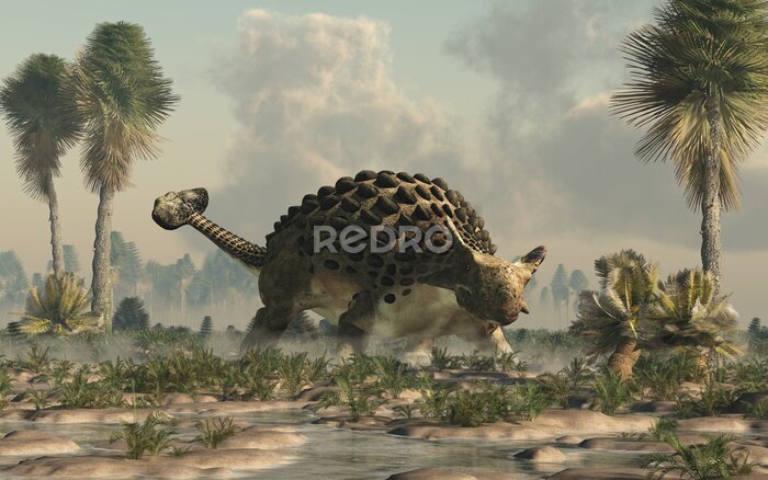 Papier peint  Dinosaure herbivore « blindé » dans une plaine